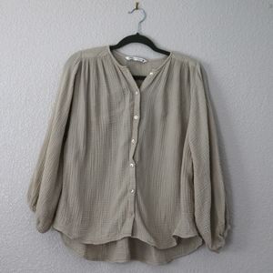 Zara Tan Crinkle Gauze Oversize Shirt